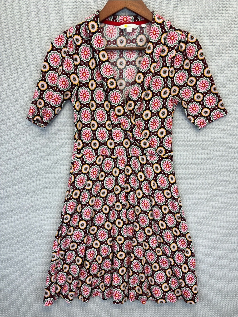 Boden Womens Wrap Jersey Dress UK 10 US 2P MultiColor Floral Daisy Preppy Boho
